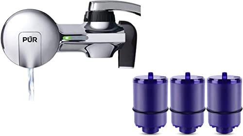 PUR Faucet Mounted Water Filtration System with 4 Filters, Chrome Horizontal Attachement (kjbv8)