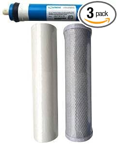 CFS 3 Stage Reverse Osmosis Replacement Filter Set with 75 GPD Membrane | Sediment, carbon block cartridges, 75 GPD membrane fits standard 10 inch Reverse Osmosis systems 3 Stage RO Filtration System