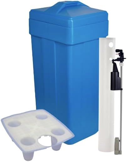 Salt Grid Included! AFWFilters Water Softener Salt Brine Tank with Safety Float Assembly, Water Softener Tank Replacement 15"x17"x36" Rectangular (Blue)