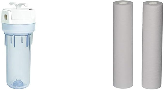EcoPure EPW2VC Whole Water Filtration System Housing & Melt Blown Universal Whole Home Filter (2 Pack)