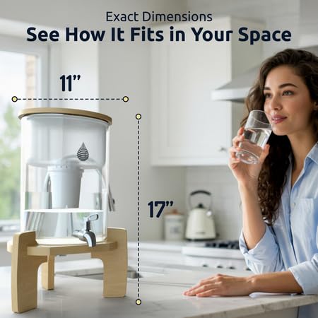 Invigorated Water pH Recharge Glass Alkaline Water Dispenser Filter System - Countertop Purifier Pitcher for Home and Office - High pH Pure Drinking Water Filtration - 36 Cups (Bamboo Classic Set)