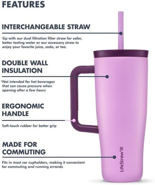LifeStraw Go Series โ Double Wall Insulated 24oz Stainless Steel Water Filter Tumbler, designed for everyday Use, removes bacteria, Parasites, Microplastics, and improves taste, Acai