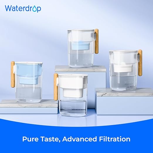 Waterdrop PT-04C-A Alkaline Water Filter Pitcher, 10-Cup Capacity, Clear | Healthy, Clean & Toxin-Free Mineralized Alkaline Water, Up to pH 9.5, BPA-Free, 100 Gallons, Sturdy Wooden Handle