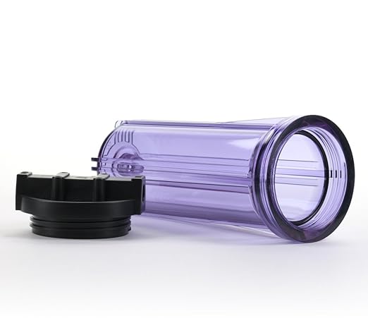 Hydronix HF3-10CLBK14, 10" Clear Housing with Black Rib Cap For RO & Filtration Systems, 1/4" Ports