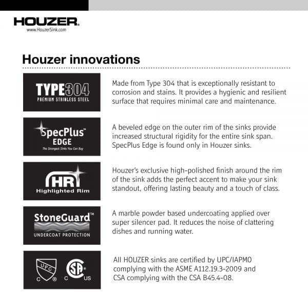 Houzer Club Stainless Steel Kitchen Bar & Prep Sink: 14 Inch Undermount Medium Sink with Strainer, Durable & Versatile, Essential for Home & Apartment: CS-1407-1