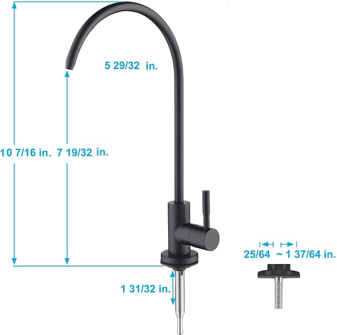 Black Drinking Water Faucet, Non-Air-Gap Beverage Faucet for Kitchen Sink | 360° Rotation Spout RO Faucet, SUS304 Stainless Steel Pure Water Filter Faucet for Reverse Osmosis Water Purify System