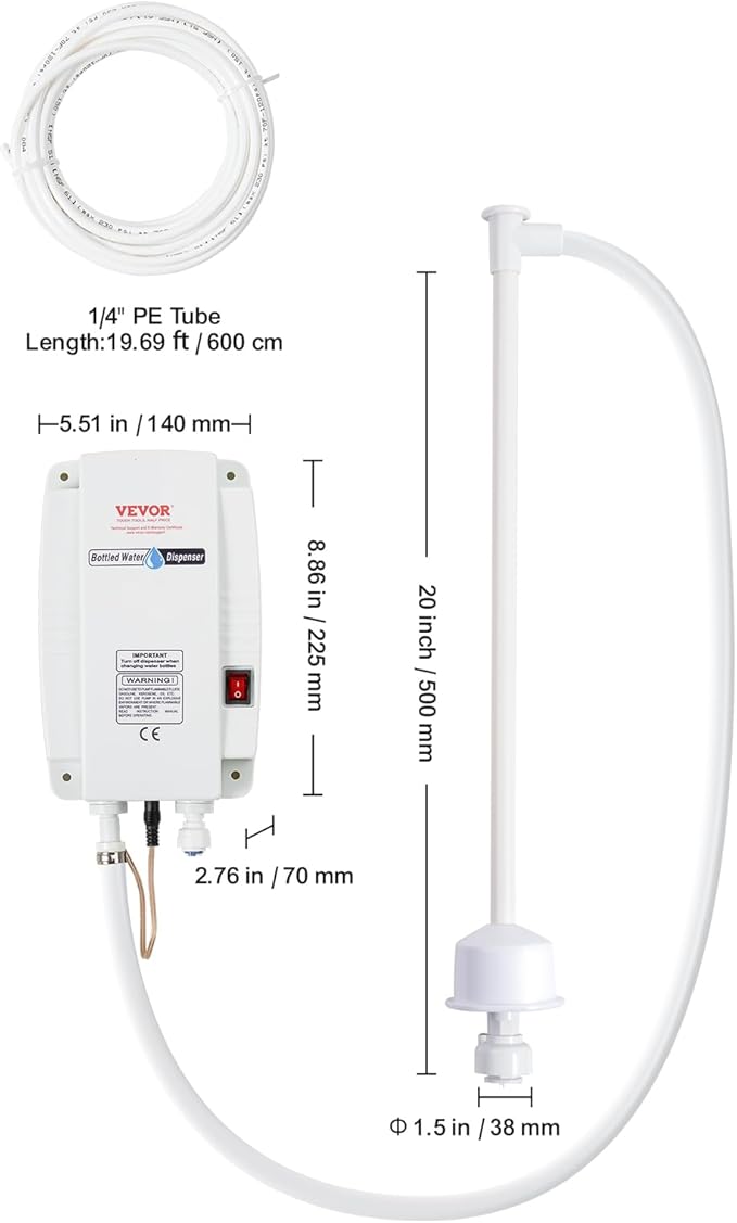 VEVOR Bottled Water Dispenser Pump System, 5 Gallon Dispensing System, Automatic Electric Water Dispenser, Single Inlet Water Jug Pump, Compatible Use with Coffee/Tea Machine, Refrigerator, Ice Maker