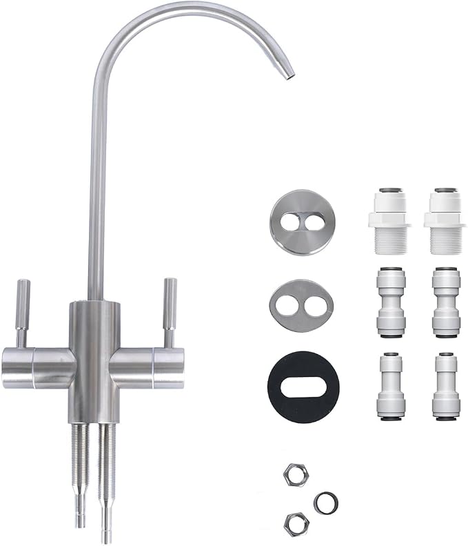Two Way Drinking Faucet with Two Handles, Water Purifier RO Faucet, Stainless Steel Direct Drinking Kitchen tap for Filters, Sparkling, Cold Water