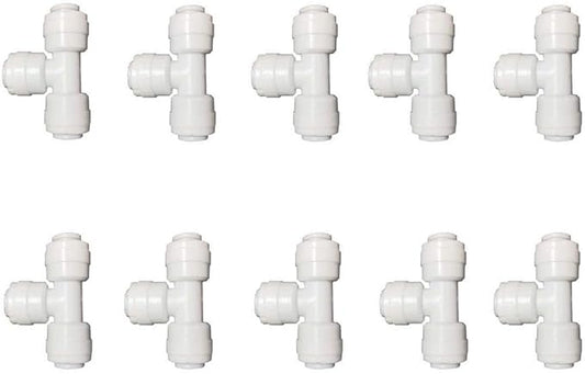 Malida 1/4" Tee 3 Way Tube Quick Connect Push Fit RO Water Reverse Osmosis System set of 10