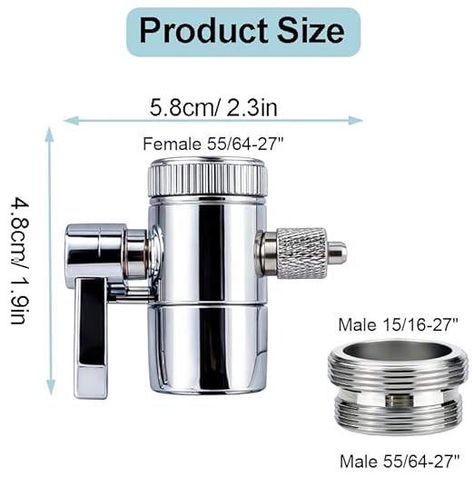 2 Pack Faucet Diverter Valve for 1/4" RO Tubing Countertop Water Filter with M22-M24 Adapter, Chrome Plated Brass Sink Valve Splitter Compatible with iSpring, APEC, and Standard Kitchen Faucets (2)