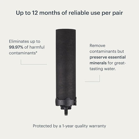 Boroux Foundation. Black Replacement Water Filter - Replacement For Berkey BB9-2 and Gravity-Fed Water Filter Systems