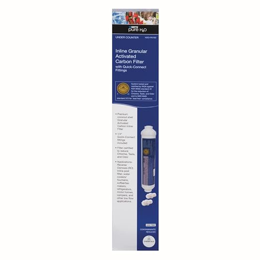 Watts Premier H2O-FK102 Pure H2O 2,500 Gallon RO (Reverse Osmosis) GAC Carbon Inline Filter with 1/4" FNPT Connection and Two 1/4" Quick Connect Adapters for Refrigerator, RV, Camper, Water Cooler