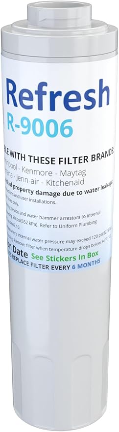 Refresh R-9006 Refrigerator Water Filter Replacement for UFK8001, WF295, WSM-2 - Clean Great Tasting Drinking Water and Ice Maker Filtration with Fresh Flow for Your Home Fridge, Easy Filter Cartridge
