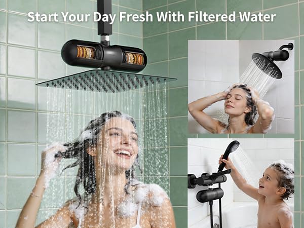 SR SUN RISE Duo Shower Filter – NSF Certified Shower Filter for Chlorine Reduction, Lead-Free, Easy Installation, High Flow, Nourish Hair & Skin, Matte Black