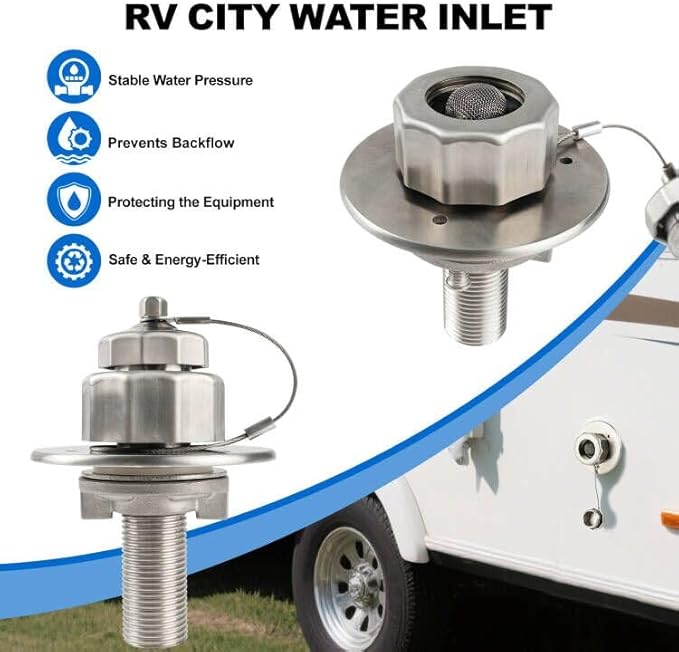 All Metal RV City Water Inlet With Check Valve - Durable Replacement Water Fill Connection for Camper, Motorhome, Trailer, Marine