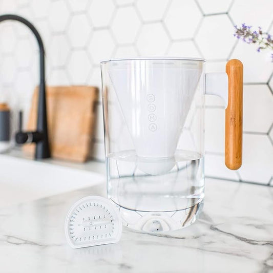 Soma by Full Circle 10-Cup Water Filter Pitcher - Beautiful Water Dispenser with Sustainable Bamboo Handle, Coconut Shell Activated Carbon Filter