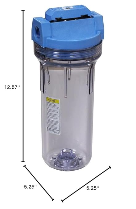 Pentair Pentek 150437 Valve-In-Head Filter Housing, 3/4" NPT #10 Standard Water Filter Housing with Pressure Relief Button, 10-Inch, Blue/Clear