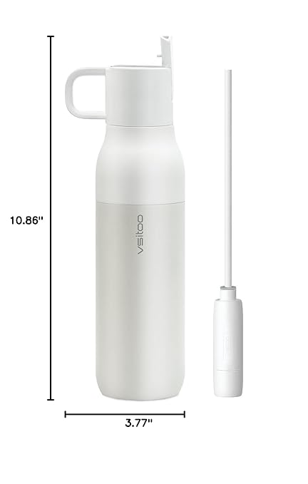 VSITOO 25oz Insulated Stainless Steel Filtered Water Bottle for Travel and Everyday Use ,5-Stage 0.01μm Ultra-strong Filtration,Reusable,Improves Taste,for Hiking, Cycling, Gym & Outdoor Use,White