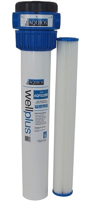 Aquios® WellPlus Salt AQFS220W Free Water Softener & Filter System-Remove & Prevents Limescale-Prevents Iron Stain-High Flow Pleated Design-Removes Rust, Sediment, Dirt, 3/4" Brass Ports