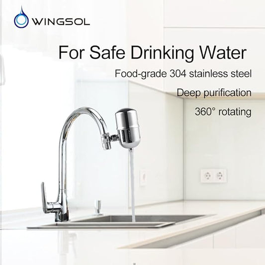 WINGSOL Replacement Filter Cartridge for Faucet Filter Compatibel with: WS-FM001-PAC/5in1/PC/CRM/(LED), WS-FM002-PAC/(LED), Carbon Fiber, 2 Pack