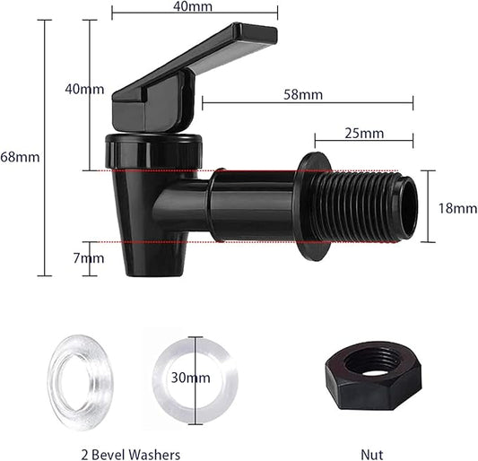 Water Spigot,BPA Free Plastic Spigot, Universal Replacement Faucet for 5 gallon bucket, Wine Barrels, Water Cooler Filtration Systems and filter water pitcher(2 Black)