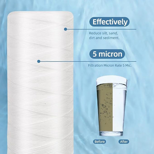 Geekpure Whole House String Wound PP Sediment Replacement Filter Cartridge-4.5" x 20"-5 Micron- Pack of 4