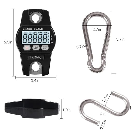 Fuzion Hanging Scale 660LB - Heavy Duty Crane Scale with Aluminum Body | Stainless Steel Hook, Hold/Tare Function, Large Display, Digital Hanging Scales for Weighing Animals, Hays, Fish, Luggage