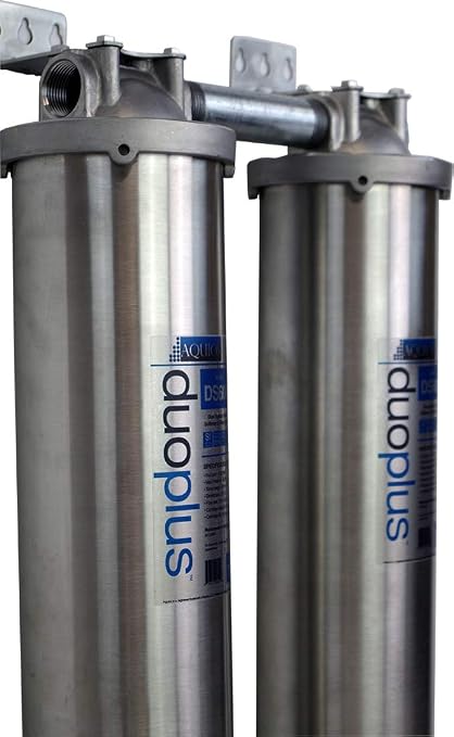 Aquios® DuoPlus DS600S Premium 2-Stage Full House Salt-Free Water Softener & Filtration System, Stainless Steel, Catalytic Carbon Removes Chloramines, Chlorine, VOCs, Tanins and More