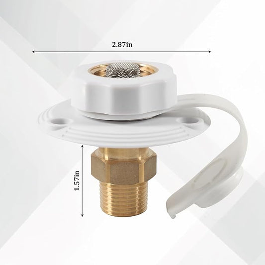 RV City Water Inlet with Check Valve, 3/4'' NH Female to 1/2" NPT Male Brass Motorhome Water Fill Inlet Connection, Camper Liquid Hose Connector, Universal for Trailer Camper RV (White)
