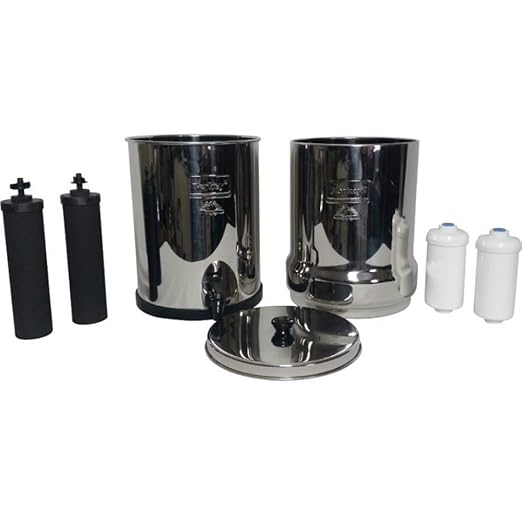 Travel Berkey Gravity-Fed Water Filter with 2 Black Berkey Elements + 2 Berkey PF-2 Fluoride and Arsenic Reduction Elements—Use at Home or Outdoors