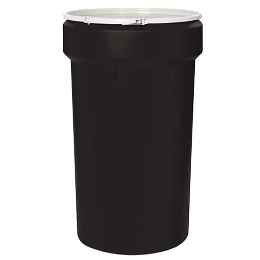 Eagle Plastic Drum, 55 Gallon Drum, DOT Compliant, Made in USA, Black | High-Density-Polyethylene Construction, Open Head Lab Pack Drum, Plastic Lever-Lock Lid, Hazardous Material Storage,Transport