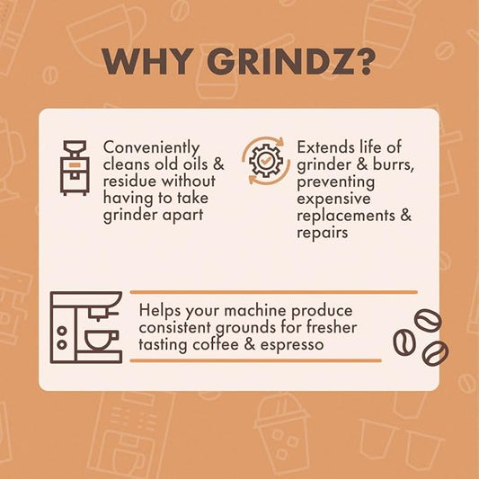 Urnex Grindz Professional Coffee Grinder Cleaning Tablets - 430 Grams - All Natural Food Safe Gluten Free - Cleans Burr and Casing - Help Extend Life of Your Grinder