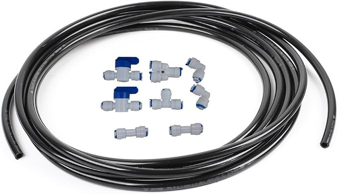 Lemoy 1/4" Quick Connect Water Purifiers Tube Fittings for RO Water Reverse Osmosis System(Ball Valve+Y+L+I+T Type)+5 meters(15 feet) tubing hose pipe(black) for RO Water Reverse Osmosis System