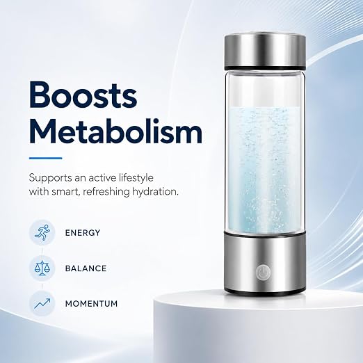 ElysVita Hydrogen Water Bottle — SPE Electrolysis Technology, BPA-Free Borosilicate Glass, 14 oz | Antioxidant Rich, Micro-Plastic Free Hydrogen Generator Bottle with USB Charging