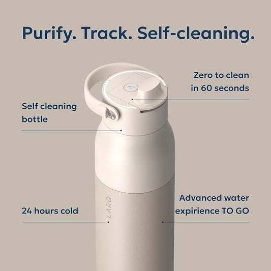 LARQ PureVis 2 Self Cleaning Water Bottle - UV Water Purifier with Filter Straw, Smart App Hydration Tracking, Insulated Stainless Steel