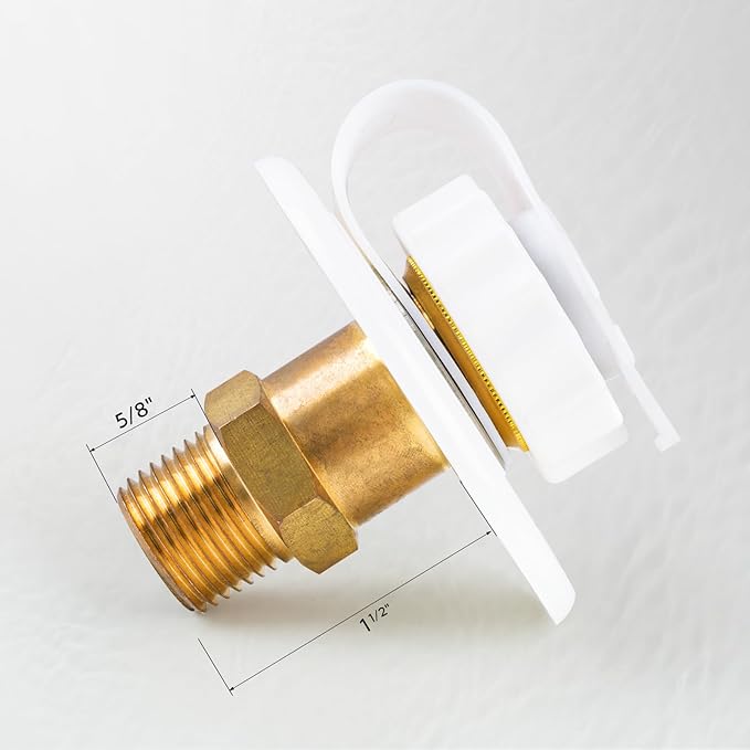 RV City Water Inlet With Check Valve - Lead-Free Brass 3/4 NH Female to 1/2 NPT Male Connection, Ideal RV Water Fill Replacement Flange