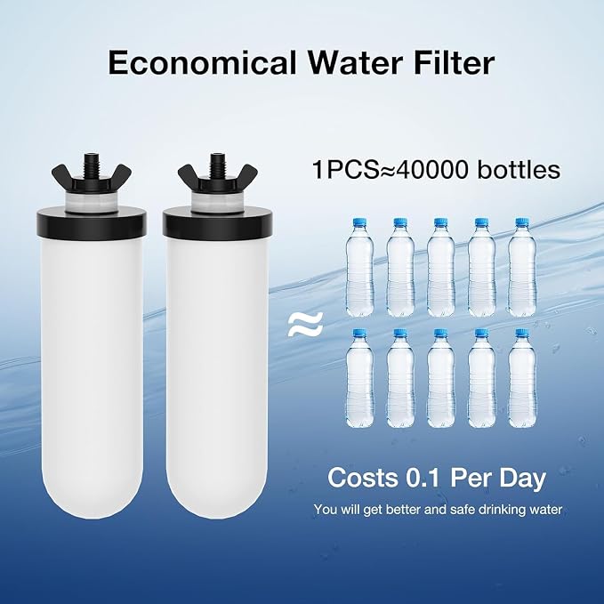 7" Ceramic Water Filter Replacement, Suitable Gravity Water systems | 3-Stage Certified NSF/ANSI 42&372 Replacement Filter, Washable & Reusable, Reduces Contaminant, Improve Taste & Odor, 2 Pack