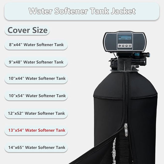 13x54 Inch Water Softener Tank Jacket - Insulated 3.5mm Neoprene Slip Sleeve to Prevent Sweating, Heavy-Duty Outdoor Water Softener Cover, Black