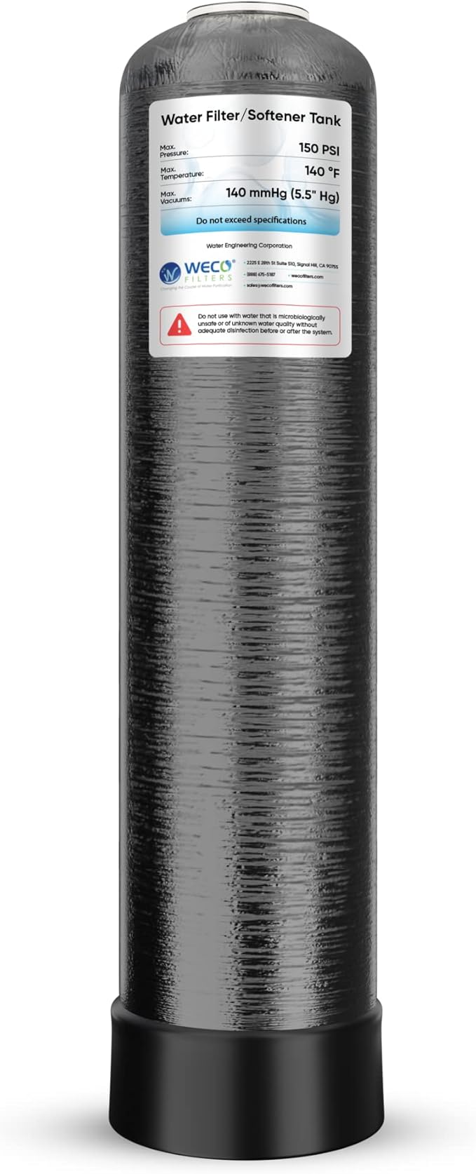 WECO Mineral Tank for Water Softener/Filter - Polyethylene Inner Shell Pressure Vessel with 2.5" Top Opening - 150 PSI Max Pressure - 120 °F Max Temperature - 13x54, BLACK