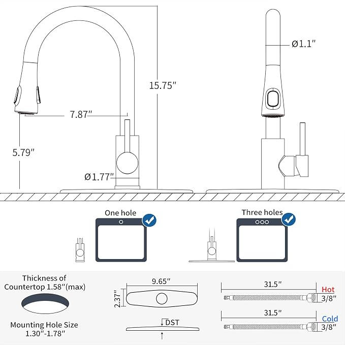 HOMELODY Upgraded Filter Water Kitchen Faucet with Pull Down Sprayer - LED Temperature Display Kitchen Faucets 1 Or 3 Hole Kitchen Sink Faucet for Remove Lead, Chlorine, Bad Taste & Odor