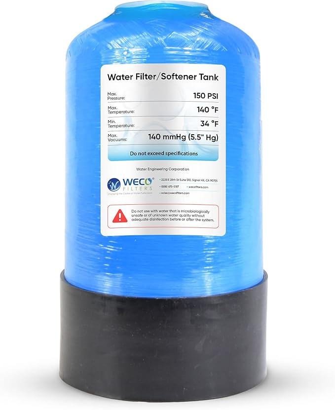 WECO Mineral Tank for Water Softener/Filter - Polyethylene Inner Shell Pressure Vessel with 2.5" Top Opening - 150 PSI Max Pressure - 120 °F Max Temperature - 9x17, Blue
