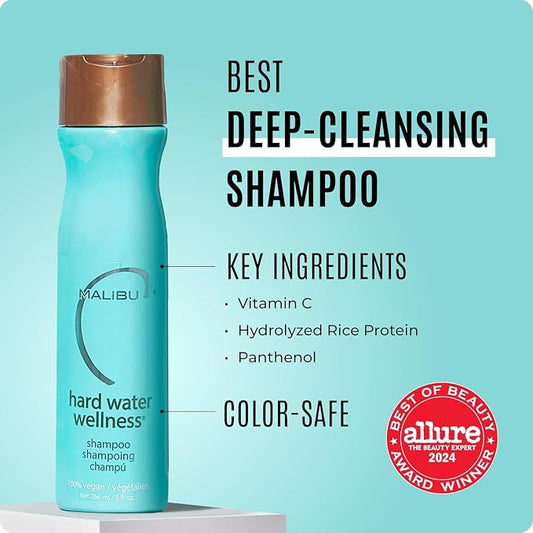 Malibu C Hard Water Hair Clarifying Shampoo - Travel Size Sulfate Free Chelating Formula for Build Up & Scalp Detox - Removes Minerals, Prevents Discoloration, Restores Shine - Vegan Hair Care, 3.4 oz