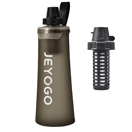 1L Collapsible Water Filter Bottle, 0.1 Micron Hollow Fiber Water Filter Bag, BPA-Free Filtration Bladder for Hiking, Backpacking, Camping, Cycling & Emergency Survival(Slate Gray, 1L)