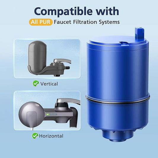 3 Pack Water Filter Replacement Compatible with All PUR®, PUR®PLUS Faucet Filtrat-ion Systems, RF-9999® Faucet Water Filter, High Efficiency Filtration and 18-Month Value, NSF Certified, Blue
