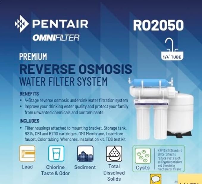 Pentair OMNIFilter RO2050 4-Stage Reverse Osmosis System, NSF Certified