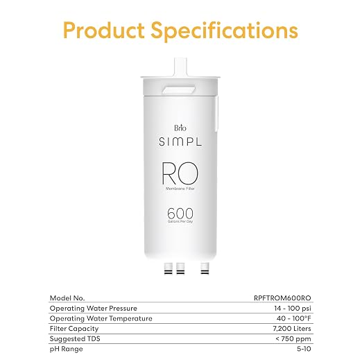 Brio RPFTROM600RO RO Replacement Membrane Filter for Brio SIMPL TROM600STD Reverse Osmosis Filtration System