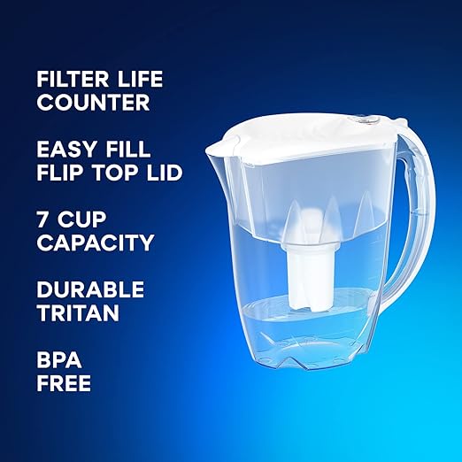 AQUAPHOR 7 Cup Ideal Water Filter Pitcher with 3 x B15 Filter | Reduces Chlorine & Heavy Metals | Fast Flow Water Filtration | BPA-Free & Dishwasher Safe | Improved & Filtered Water | White