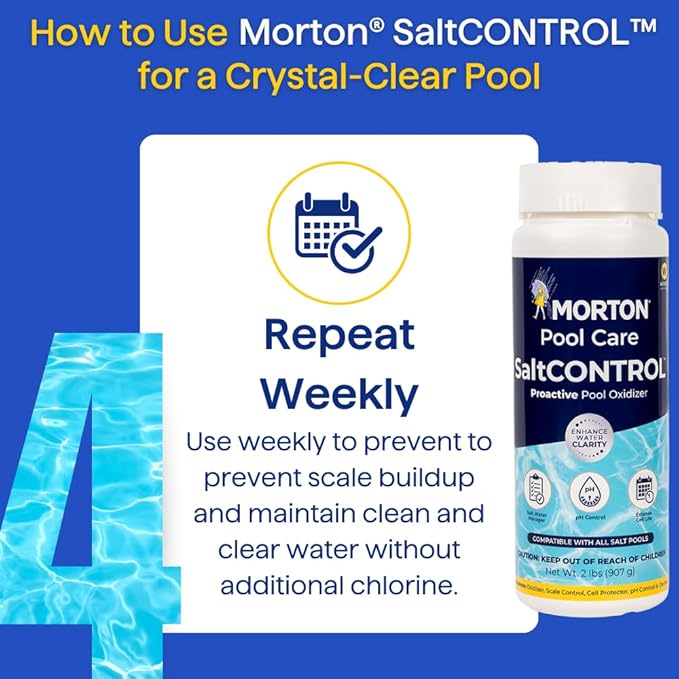 Morton SaltCONTROL | 5-in-1 Pool Enhancer for pH Balance, Scale Prevention & Water Clarity | Compatible with All Pool Types | Weekly Use | 32oz