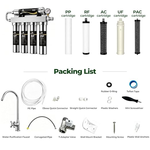 MapleRun 0.01μm Ultra Filtration Under Sink Water Filtration System, 304 Stainless Steel Water Purifier, High Flow Drinking Water Filter for Kitchen Sink, No Electricity Needed