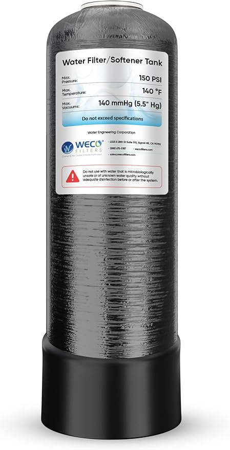 WECO Mineral Tank for Water Softener/Filter - Polyethylene Inner Shell Pressure Vessel with 2.5" Top Opening - 150 PSI Max Pressure - 120 °F Max Temperature - 6x18, BLACK